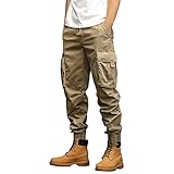 Cargohose Herren Camouflage Weiß Mens Fashion Casual Loose Cotton Plus Size Pocket Solid Color Pants Overall Atmungsaktiv Jack