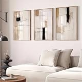 Moderne Poster 3er Set Abstrakt Kunst Wandbilder Wanddeko Wohnzimmer Schlafzimmer Beige Schwarz Braun Premium Kunstdruck Leinwand Bilder ohne Rahmen