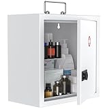 Uniclife Medizinschrank mit Wandmontage, mit Zahlenschloss und Griff, Verriegelung, Erste-Hilfe-Schrank, abschließbar, Medizin-Organizer, sicherer Stahlwandschrank, Metall-Aufbewahrungsbox, Weiß