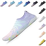 Baofular Badeschuhe Damen Herren Wasserschuhe Schwimmschuhe Sommer Strandschuhe Schnell Trocknend Aquaschuhe Surfschuhe für Meer Rosa Cyan Flieder 34 EU