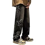 Herren Jeansshose Y2K Hip Hop Weit Denim-Hosen Stilvoll Relaxed Jeanss Straight Leg Jeansshosen Männer Casual Jeans Loose Fit Denim Alltag Freizeithose Stilvoll Pants Langhose Freizeit mit Taschen