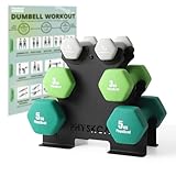 PhysKcal Kurzhantel Set, Hexagon Hantelset mit Stahl Hantelständer, 2 x 1 kg, 2 x 3 kg, 2 x 5 kg, Mattes Finish, Neopren-Beschichtung, Krafttraining für Zuhause