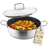 SILBERTHAL Schmorpfanne 28 cm hoher Rand - Beschichtete Servierpfanne mit Deckel - Backofengeeignet bis zu 250° - Induktionsgeeignet - 5l