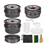 OUTPFTS Camping-Kochgeschirr-Set, Antihaft-Pfannen, leichtes Kochgeschirr-Set für Trekking, Wandern, Picknick