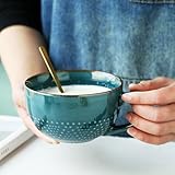 hengshukeji 700 ml große Kaffeetasse, Keramik-Kaffeetasse, Teetassen für Büro und Zuhause, Geburtstagsgeschenk, spülmaschinen- und mikrowellenfest (Dunkelgrün)