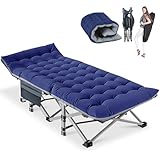 Obqer Klappbares Campingbett mit Matratze und Seitentaschen, 200KG Belastbarkeit Klappbett Gästebett, Stahlrahmen und Oxford Tuch Feldbett Klappbar, 190 x 71 x 36 cm, Geeignet für Garten Büro Camping