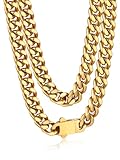 Bandmax Edelstahl Kette Panzerkette Herren Gold 7MM breit Kette Jungen Kubanische Halskette 56CM Kettenlänge Hip Hop Kette Modeschmuck Accessoire