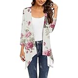 vaolkwsacz Strickjacken Für Damen Lang Cardigan Leicht Blumendruck Strickmantel Dünne Übergangsjacke Mehrfarbige Herbstjacke Baggy Sonnenschutz Jacke Retro Trench Jacke Alloverprint Langarm Cost