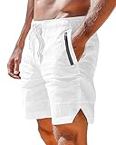 LUYANA Herren Shorts Casual Leinen Kurze Hosen Drawstring Sommershorts Leinenshorts Elastischer Bund Weiß M
