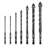 7 Stück Fliesenbohrer Set Keramikbohrer Set Bohrer mit Sechskantschaft 3 bis 12 mm Multi Bohrer Set für Keramik, Fliesen, Beton, Ziegelwand, Marmor, Glas, Kunststoff, Holz, Mauerwerk