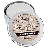 Fantasia® Beauty Rasierseife Herren und Damen aus Sandelholz 100g Premium Rasier Creme Vegan für sensible Haut Rasierseife Damen und Herren Rasier Set mit Metall Dose Shaving Gel Rasiercreme Herren