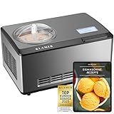 KLAMER 2-in-1 Eismaschine & Joghurtbereiter 2 L, 180 W Eiscrememaschine aus Edelstahl mit Kühl- und Heizfunktion, hausgemachtes Speiseeis mit selbstkühlendem Kompressor, mit digitalem Rezeptbuch