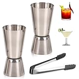 Cocktail Messbecher, 2 Stück Jigger 2cl/4cl mit Eiszange Doppelter Barmaß Edelstahl Spirituosen Messbecher Doppelmaß Bar Messbecher Cup für Gin Whiske Bar Zubehör