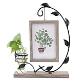 JTgugu 10x15cm Bilderrahmen Holz mit Vase und Metall Ständer Doppelglas Fotorahmen Personalisiert Vintage Holzbilderrahmen Fotogeschenke Bilder Weihnachten Hochzeit Familie Geschenk für Mama Oma