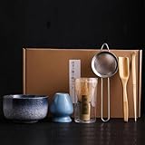 Matcha Whisk Set, 6 Stück,Matcha-Schale mit Ausgießer und Schneebesen, Matcha-Schaufel | Matcha-Schneebesen-Ständer (Chasen-Halter),Blau