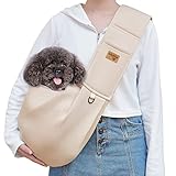 Vrbabies Hundetragetasche, Hundetasche für Kleine Hunde Haustier mit Verstellbare Breite Trägern, Tragetasche Hund Für Kleine bis 7.5kg für Metro Spaziergang im Freien und Ausflüge(Aprikose)
