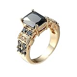 ZJHQQB Plattierte 18CT Goldringe Frauen, Versprechen Ringe Frauen Retro rechteckige Form Eherband Kubikzirkonia
