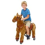 Stehpferd auf Rollen, Spielpferd zum Reiten und Draufsitzen, Reitpferd für Kinder mit Sattel, Zaumzeug und Steigbügeln, Pferd zum Reiten für Kinder ab 3-6 Jahren