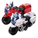 ZUNOXAZ 2 Stück Teiliges Langlebiges Rückzieh Motorradspielzeug aus Kunststoff für Outdoor Geeignet Polizeimotorrad Modell in Weiß und Rot Fördert Neugier und Feinmotorik