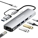 Obcxin 6 in 2 USB C Hub, Multiport-Adapter mit Gigabit-Ethernet, USB 3.2 und 2.0, USB-C 3.2, USB-Typ C Docking Station für Laptop MacBook Pro/Air, Surface Pro, iPad Pro, Dell, Dampfdeck, Samsung
