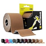 SPORTTAPE Kinesiologie Tape Hellbraun - 5 cm × 5 m – elastisch & wasserfest Physio/tape sport, hautfreundlich Baumwolle/Spandex, starke Haftung, selbstklebend, latexfrei für Muskel- & Gelenk-Support