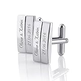 ID Manschettenknöpfe mit Gravur nach Wunsch Edelstahl, Hochzeit, Business NEU 04 mit Box (Mit Gravur)