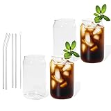Lunpog Eiskaffee Gläser, 4 Stück Cocktailgläser 400ml, Saftglas, Bier Glas, Wassergläser, Iced Coffee Glas, Glasbecher mit Stroh und Pipettenpinsel für Cocktailgläser Longdrinkgläser Tee