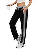 Litherday Jogginghose Damen Sporthose Lang Baumwolle Freizeithose High Waist Traininghose Geradem Bein Hose mit elastischem Bund und Taschen