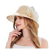 Generisch Damen-Sommerkleid-Hut, breiter Blatt-Blumen-Brautparty-Hut, Sonnenhut, Strandhut (Beige, One Size)