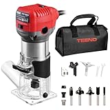 TEENO Holzfräse Oberfräse 710W 13000–33000 U/min mit Staubabsaugungsanschluss, Elektrik Kantenfräse Mit 5 Stück 1/4' Fräsen Cuter,6 Variable Geschwindigkeiten, Spannzange 6MM, 6.35MM, 8MM