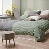 Pure Label Halbleinen Bettwäsche 135x200 cm mit Kissenbezug 80x80 cm in grün - Bügelfreie Bettwäsche Sets 135 x 200 aus belgischem Leinen und feinster Baumwolle