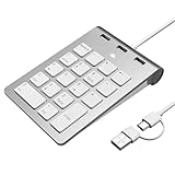 Suejezt Numeric Keypad Wired Numpad, USB A/USB C Ziffernblock Ergonomischer Mini Nummernblock mit 3 USB 2.0 Ports, 18 Tasten, Office Rechennummernblöcke für Laptop, Notebook, Desktop, Computer, PC