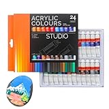 Acrylfarben-Set – 24 leuchtende Farben, wasserdicht, reiche Pigment-Canvas-Farben | einfaches Mischdesign mit dauerhafter Oberfläche, Kunstmaterial für Anfänger für Kinder Künstler