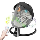 Babywippe Elektrisch, Babywippe mit 5 Schaukelgeschwindigkeiten 3 Timer und 10 Musik, Baby Wippe Elektronisch mit Sicherheitsgurt & Insektennetz, Babyschaukel Elektrisch mit Touchscreen (Schwarz-8)