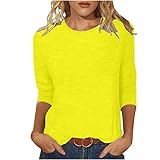 Blusen für Damen, elegant, 3/4-Ärmel, Tunika, Tops, lässig, Rundhalsausschnitt, Pullover, Bluse, leicht, einfarbig, für Frühling, Sommer, Hemden, Kleidung, Outfits, 2 Gelb, L