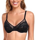 Lemorosy Damen Minimizer BH mit Bügel Vollschalen Große Größen Starker Halt Ungepolster Floraler Spitze BH Große Brüste(Schwarz,75E)