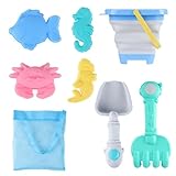 7 Stück Sandspielzeug Set Kinder, Strandspielzeug Sand Spielzeug mit Faltbarer silikon Eimer Schaufel Sandharke Sandförmchen Für Kinder Jungen Mädchen