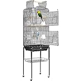 VIVOHOME Vogelkäfig mit 162.6cm hoch Vogelbauer mit Spieldach & Rollständer Wellensittich Kanarien mit Freisitz und Zubebör mit Ständer