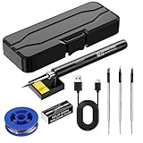 Akku Lötkolben Set, USB Akku Lötkolben mit LCD, Lötkolben Akku mit 3 Temperatur Einstellbare 330 ℃-450 ℃, 3 Lötspitzen, Lötkolbenständer, Lötdraht, Professionelles Sicheres Komplettes Lötkolben