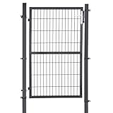 SONGMICS Gartentor, Gartentür, verzinkter Stahl, abschließbar, Tür 106 x 150 cm (B x H), rechteckiges Rohr, grau GGD200GY