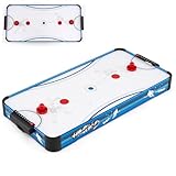 HOMASIS Airhockey Tisch, Air Hockey Spieltisch mit 12V-Motor, Tischhockey inkl. 2 Pucks & 2 Schiebern, elektrischer Airhockeytisch, Lufthockey Speedhockey Eishockey für Kinder & Erwachsene, Blau+Weiß