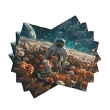 Astronaut Tischsets, hitzebeständig, waschbar, für Küche, Esszimmer, Terrassentisch, waschbar, für drinnen und draußen, 4 Stück