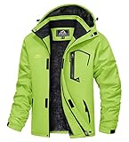 TACVASEN Herren Winter Winddichte Winterjacke Warme Fleece-Futter Ski Übergangsjacke mit Abnehmbarer Kapuze, Neongrün, XL