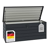 STEELSØN Auflagenbox Dorado für den Garten wasserdicht, Aufbewahrungsbox Garten 600 L mit klappbaren Deckel, Gartenbox aus Metall verzinkt Anthrazit