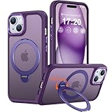 AurySharled 360°Drehbarer Ständer für iPhone 15 Hülle mit Magnetischer Robust Standring, 16FT Military Drop Protection, Kratzfeste Anti-Fingerabdruck Schutzhülle für iPhone 15，Matte(Dunkel Lila)