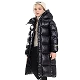 Tilozs Winterjacke Atmungsaktiv Verdickt Mädchen Mantel Warm Winddicht Outdoorjacke Mittel- bis Langes Kindermäntel mit Fellkapuze Parka, Schwarz, 134-140(Herstellergröße: 140)