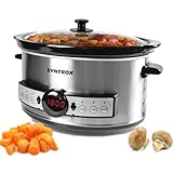 Syntrox 3,5 l Slow Cooker | Schmortopf | Schongarer | Multikocher Balmsi, Küchengeräte, Multikocher, Timer, Warmhaltefunktion, Keramik-Innentopf, Rutschsichere Standfüße