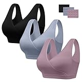 HBselect 3 Pcs Schwangerschafts Still BH Schlaf Still-BH mit zusätzlichen BH-Verlängerungen Stillen und Schlaf Ohne Bügel für die Nacht Stillen und Schlafen Schwarz Rosa Blau L