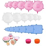 18 Stück Silikon Stretch Deckel Dehnbar, BPA Free Wiederverwendbar Dehnbare Silikondeckel Verschiedenen Größen, Silikondeckel Set für Schüsseln, Becher, Dosen, Obst