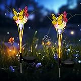 Solarlampen für Außen Garten,2 Stück Solarleuchten mit 4 LED Schmetterling und 2 Kugelleuchte,Gartendeko Schmetterling Lichter Solarlampe IP65 Wasserdicht Solar Gartenleuchten für Außen Balkon (B)